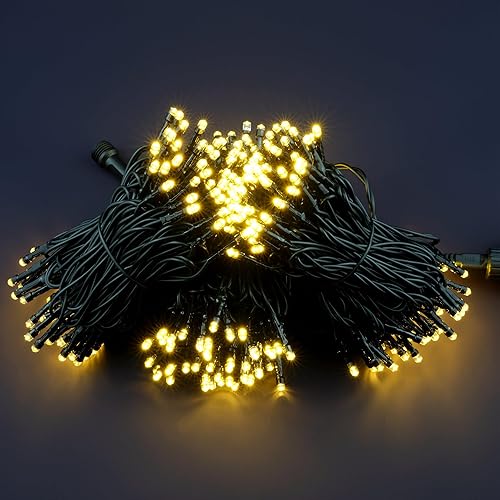 Miniatura 3 de SWEET SHINE 300 luces de Navidad blancas cálidas, 100 pies de gran angular de 0.197 in de luces LED con adaptador de 8 modelos (cable caqui)