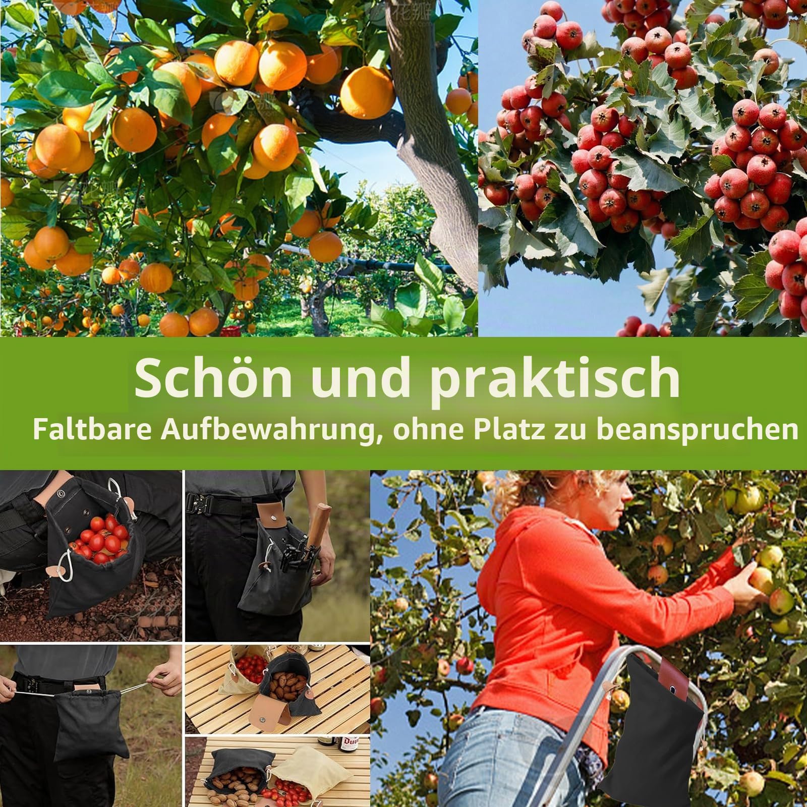 2 Stück Faltbare Canvas Leder Foraging Pouch, Bushcraft Pilz Tasche, Tasche für Futtersuche, Pilz Sammeltasche, für Futtersuche Bushcraft Ausrüstung (Black/Khaki)