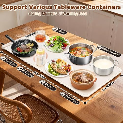 Miniatura 2 de Tapete de calentamiento de alimentos extra grande con calor  Bandeja eléctrica de silicona para calentar alimentos para bufé, tapete calentador de