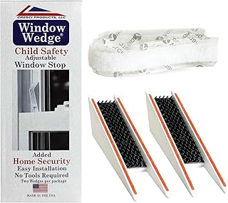Child Safety Window Stopper – Made in USA Adjustable Lock for Baby Proofing & Home Security, Slip-Resistant, Fits Sliding, Single & Double Hung Windows, Single Pack (2 Stoppers)