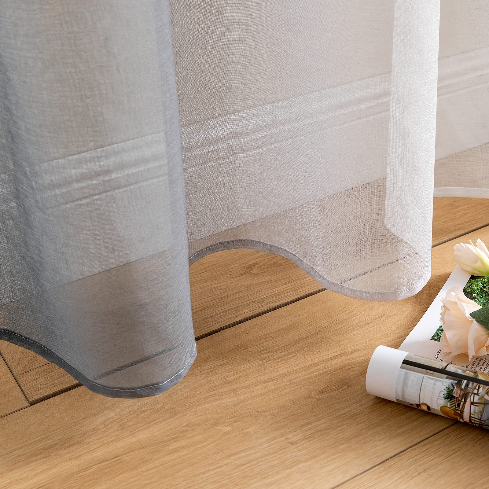 MIULEE 2er Set Voile Vorhang Zweifarbiger Vorhang mit Ösen Transparente Gardine Ösenschal Fensterschal Lichtdurchlässig für Schlafzimmer, 140x245cm, Grau