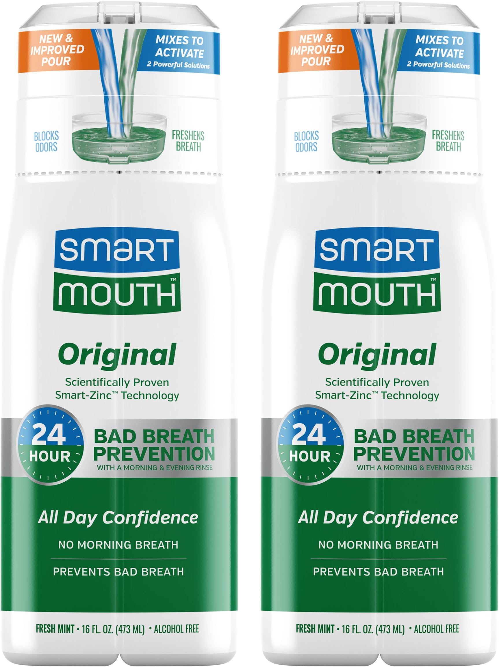 Original Zinc Activated Mouthwash - Instant Fresh Breath Mouthwash - Eliminates Bad Odors and Bad Breath - Alcohol-Free, Sugar-Free, Gluten-Free - Fresh Mint - 16 fl oz (2 Pack)