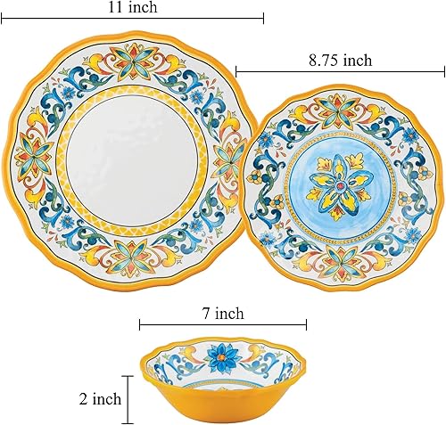 Miniatura 27 de UP ware Tuscany - Juego de vajilla de melamina de 12 piezas, juego de platos para exteriores, juegos de platos y cuencos, servicio para 4