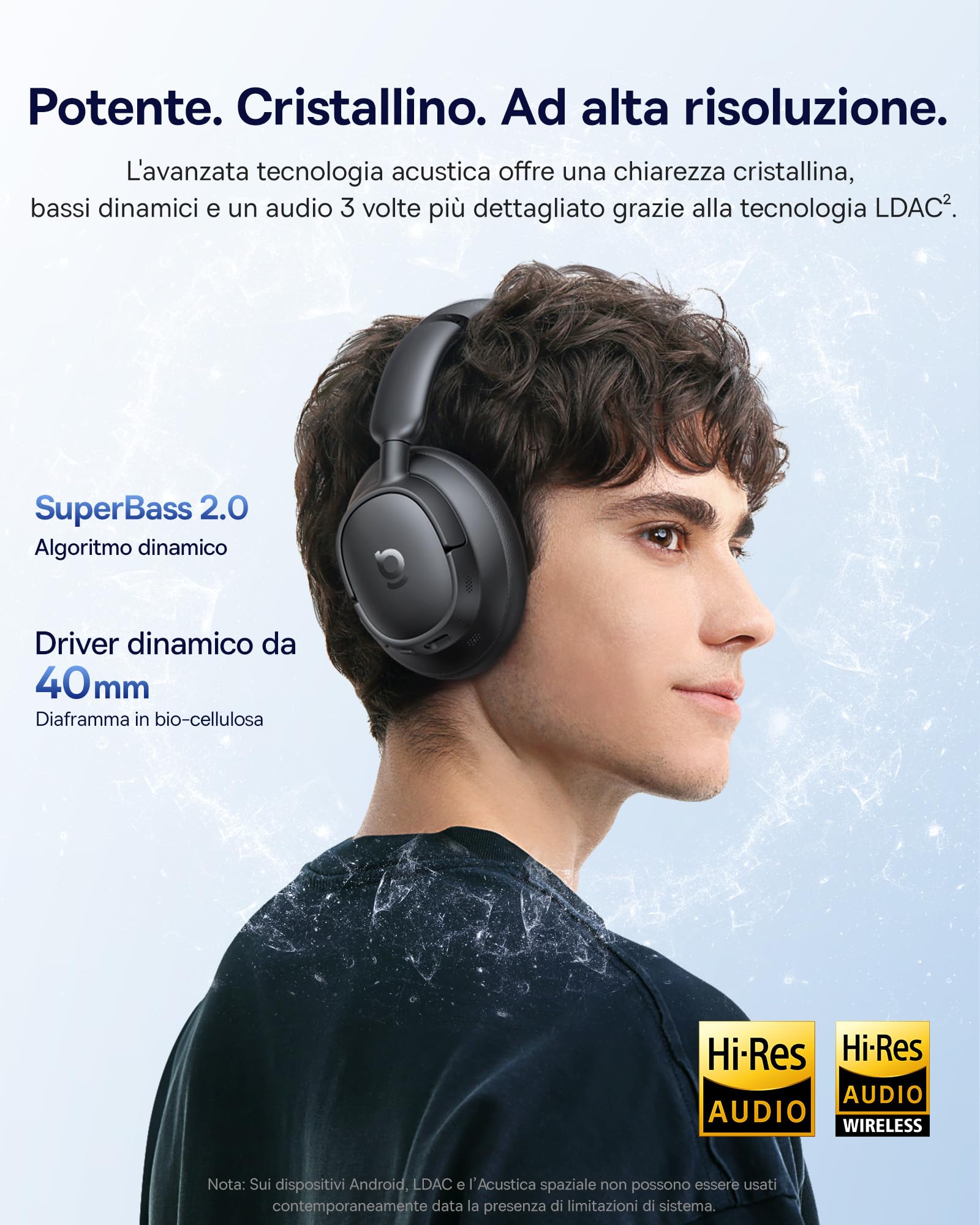 Baseus EH10 NC Cuffie Bluetooth con Cancellazione del Rumore Ibrida Attiva -45 dB, Cuffie Over-Ear Hi-Res & Audio LDAC con 5 Microfoni AI, 80 h di Autonomia, Bluetooth 6.0, Connessione Multipunto