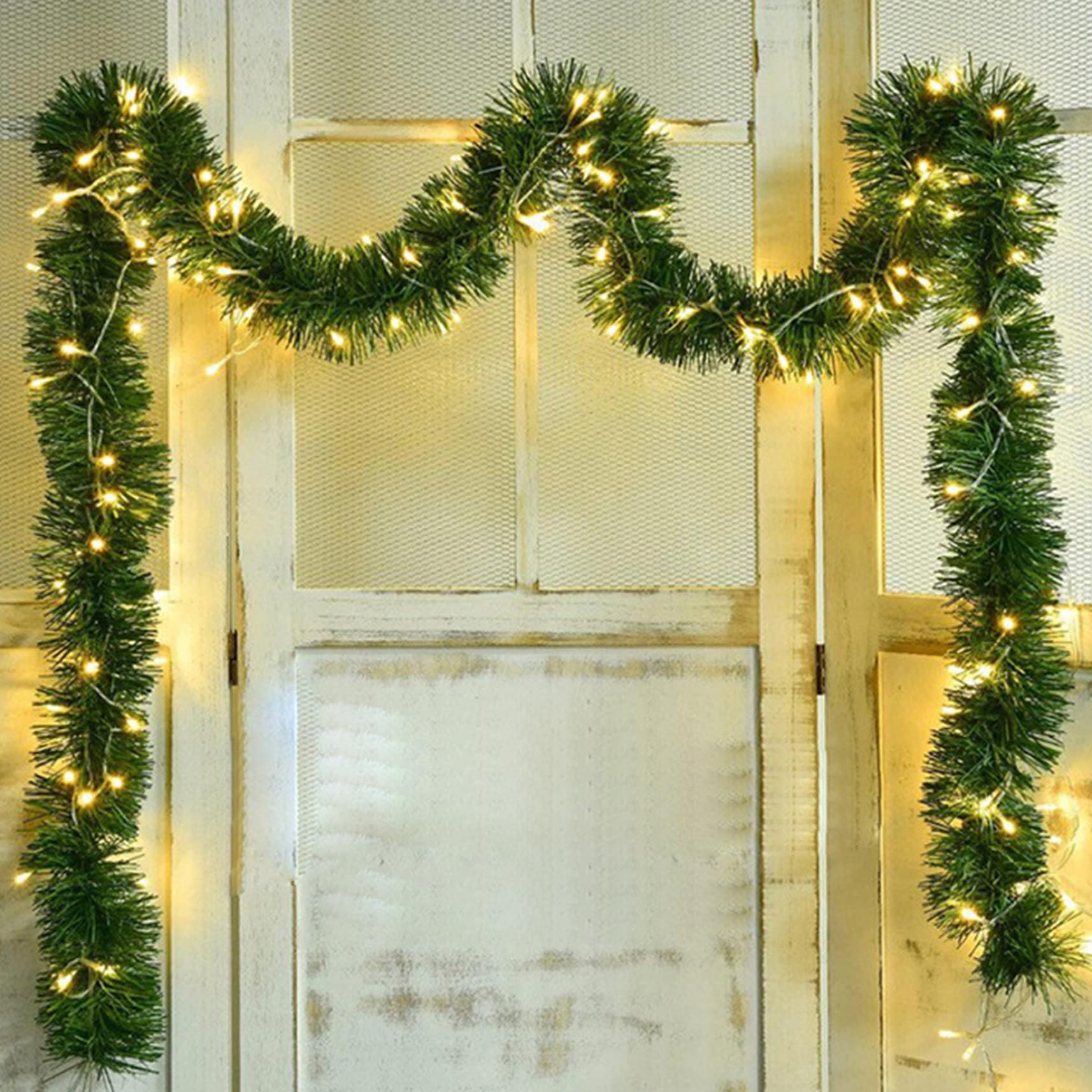 Esiifuu Jorzer Christmas Garland With Lights 13Ft Battery Operated Christmas Garland Led Artificial Greenery Decorative For Fireplace, Mantle, No Battery