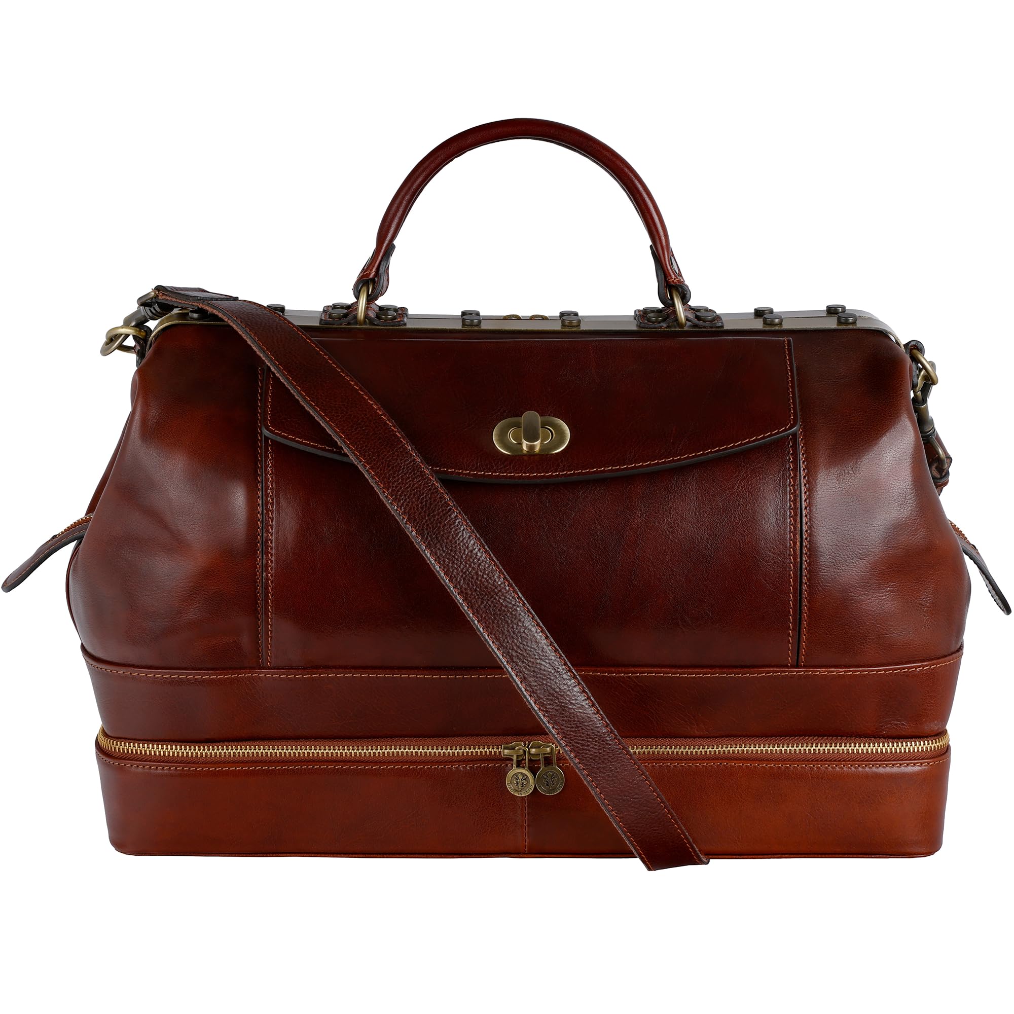 Leather Doctor Bag Purse Medical Briefcase Vintage Handbag Gladstone Bag (Brown)