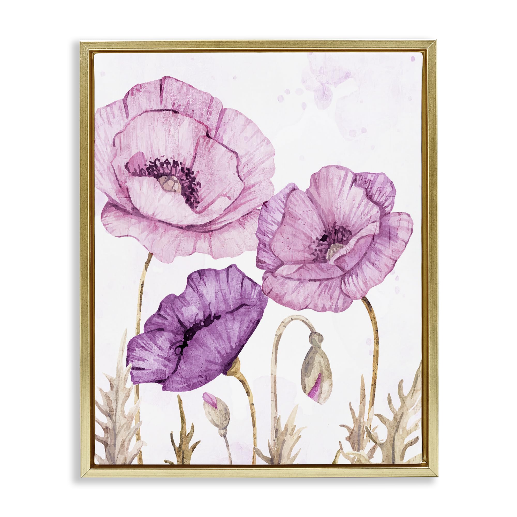 Stupell Industries Metallic Gold (Matte) 'Bright Purple Poppies'| Floating Frame Canvas Art