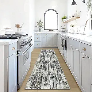2'6''x8' Runner Rugs Washable Rug: Modern Abstract Hallway Runner Rug Indoor Soft Low Pile Thin Carpet Anti-Skid Non-Shedding Carpets for Kitchen, Entryway, Laundry, Bedroom - Black Grey Gold