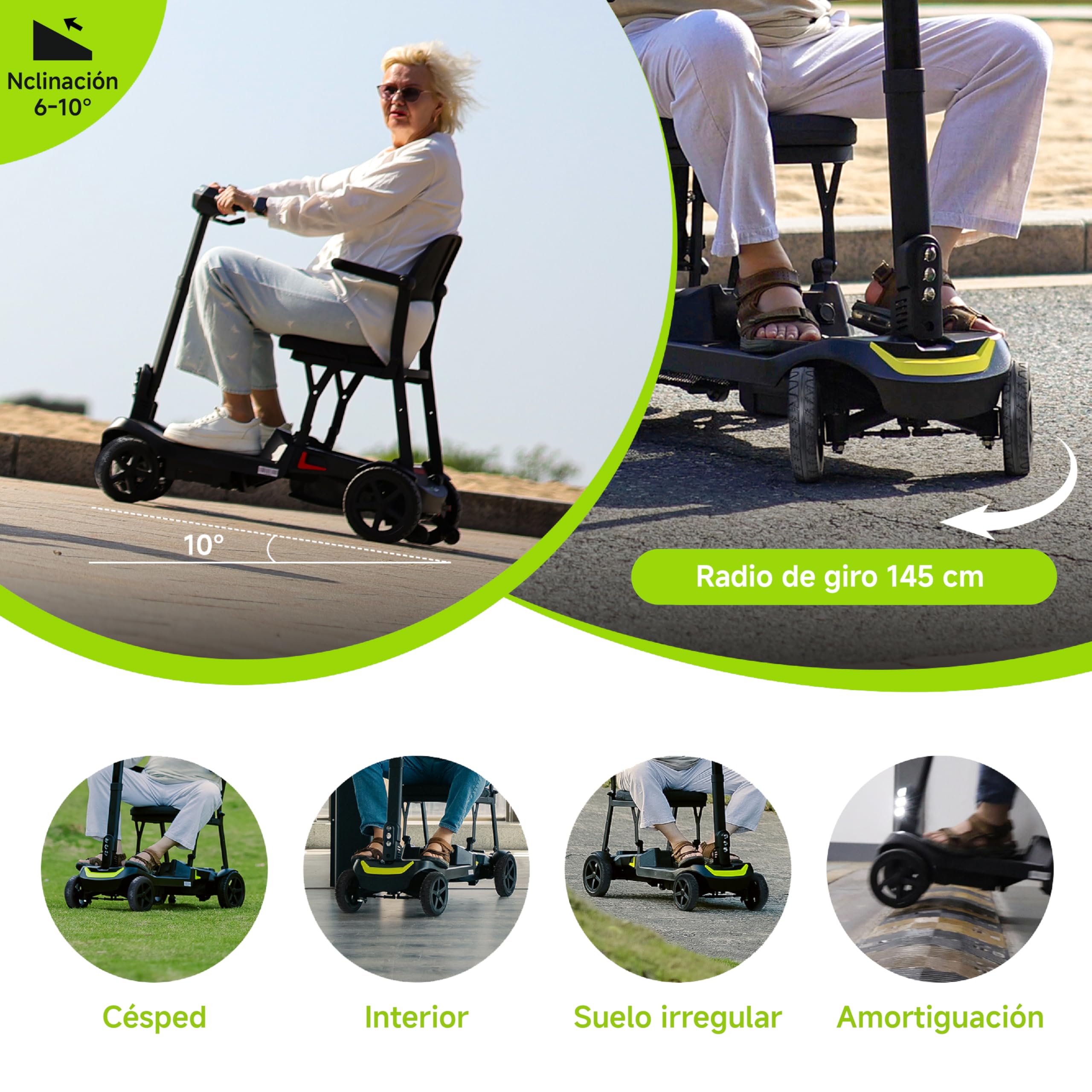 VEEFA Scooter Eléctrico 4 Ruedas, Construcción Ligera 17kg, Batería Doble | 36km Autonomía 8km/h,Scooter Minusvalidos Adulto Discapacitados para Coche/Avión/Tren (Negro Rojo, Estándar)