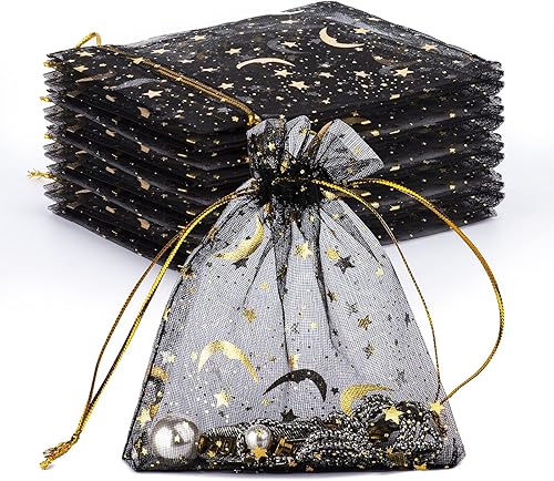 100 bolsas de organza con estampado de estrellas y luna de 4.0 x 4.7 pulgadas, bolsas de regalo de caramelos, bolsas de regalo de estrellas y luna, disponible en Yaxa Colombia