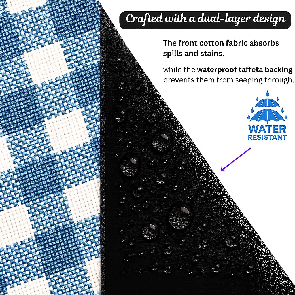 MAKSTILE Adult Bib| Extra-Long Adult Dining Bib for Elderly–2-Layer Absorbent Cotton & Waterproof Backing, Washable Reusable Clothing Protector for Senior Citizens, Disabled & Bedridden - Blue - Image 7 thumbnail