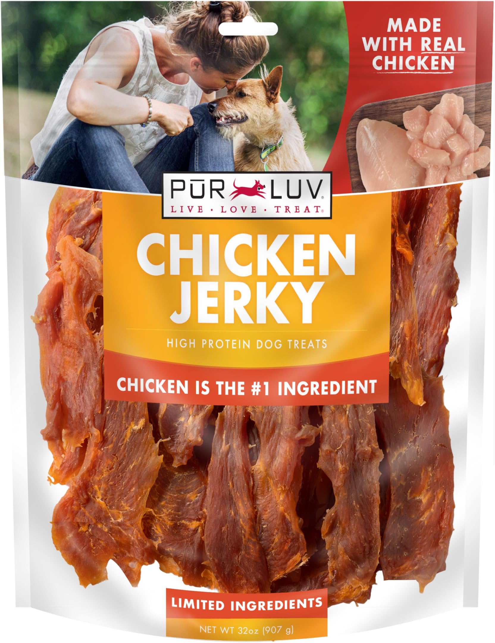 Chicken Jerky Dog Treats, Made with 100% Real Chicken Breast, 32 Ounces, Healthy, Easily Digestible, Long-Lasting, High Protein, Satisfies Dog's Urge to Chew