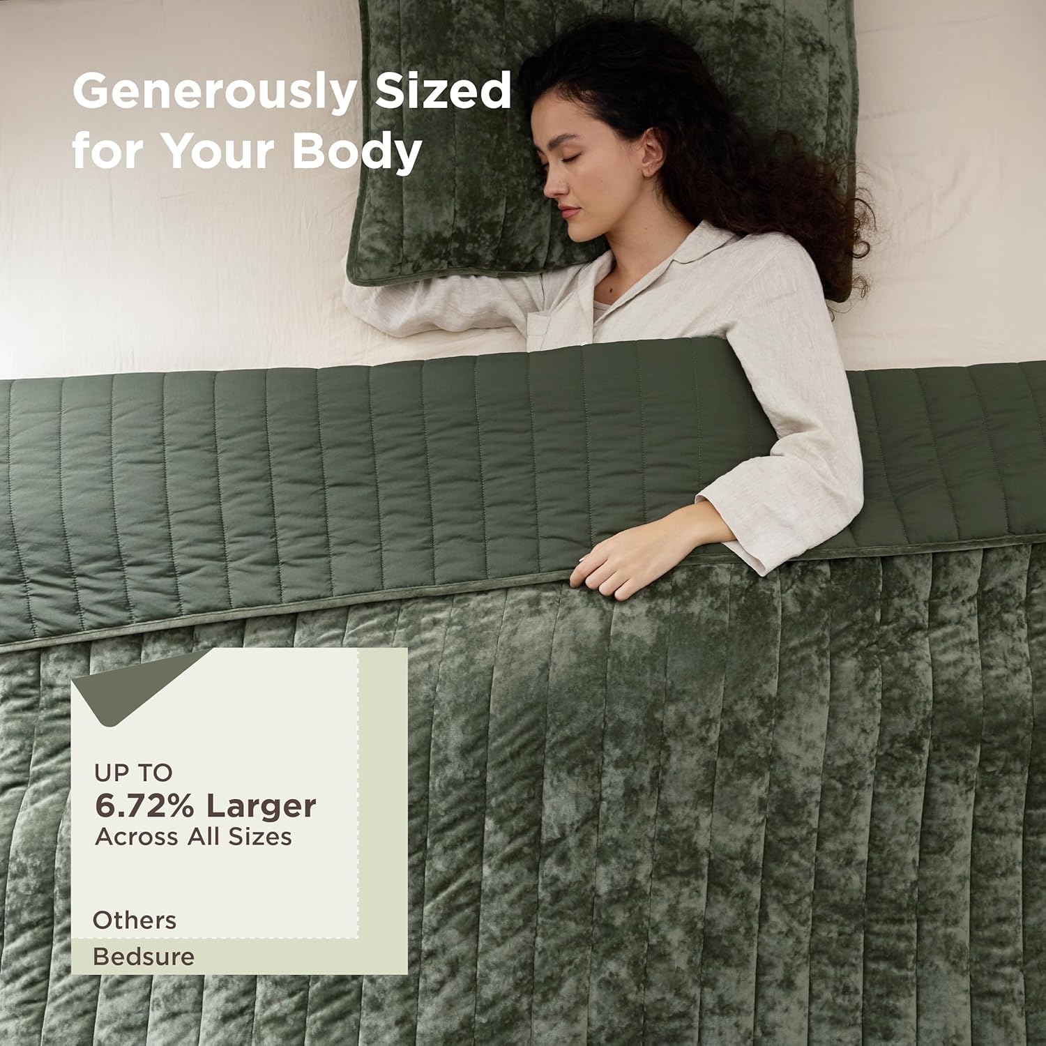 Bedsure Velvet Quilt Queen Size Set - Lightweight Velvet Comforter Queen, Luxury Bedspread Coverlet, Ultra-Soft Bedding Set with 2 Pillow Shams for All Season, 90"x96", Olive Green - Image 2