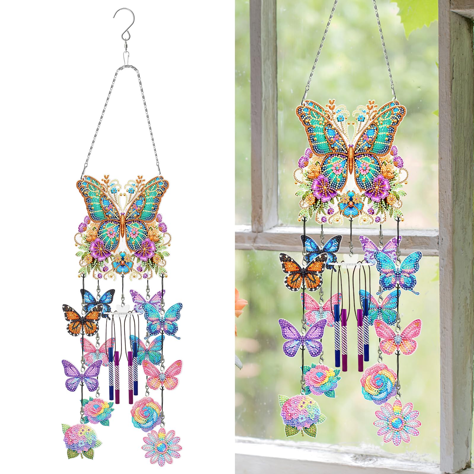 CustmArti DIY Diamond Painting Wind Chime Kit – Double-Sided 3D Sparkling Art Hanging Decor for Garden, Patio, Windows, Home Crafting Gift-Butterfly-2