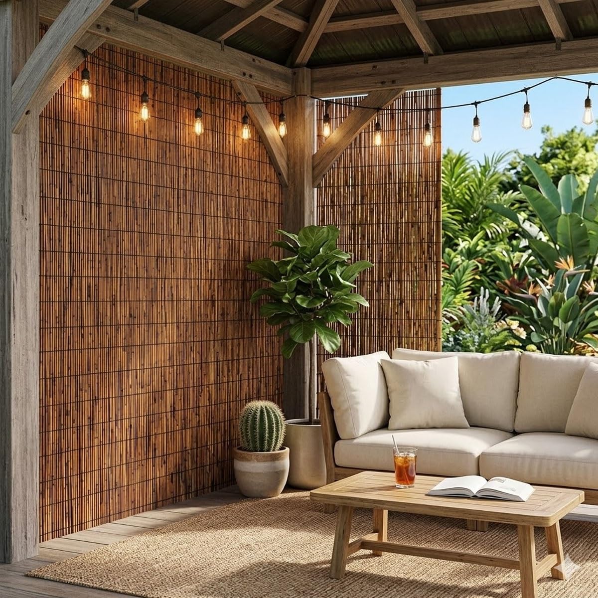 Arellas in Bambù Arrotolabile, Recinzione Frangivistas per Balcone e Giardino, Canniccio Ombreggiante per Privacy Esterno, Stuoia in Canna per Terrazza, Divisorio 30-200cm(Naturale,200x60cm)