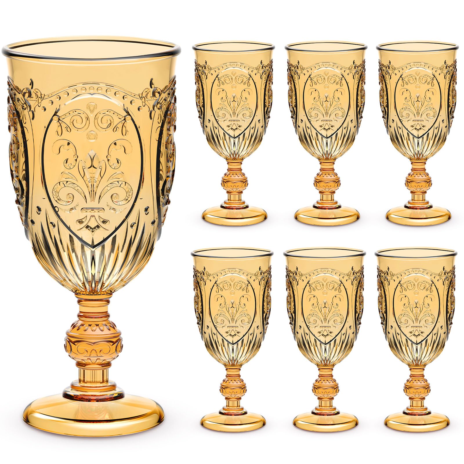 Wiwiqing 6 Pcs Plastic Wine Glasses Vintage Goblets,Amber