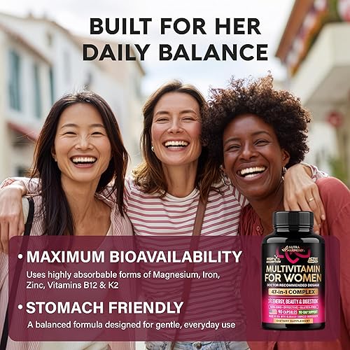 Miniatura 9 de Multivitamínico para mujer - Complejo B | Alimentos integrales | Apoyo al crecimiento del cabello | Digestión y metabolismo | Hierro -