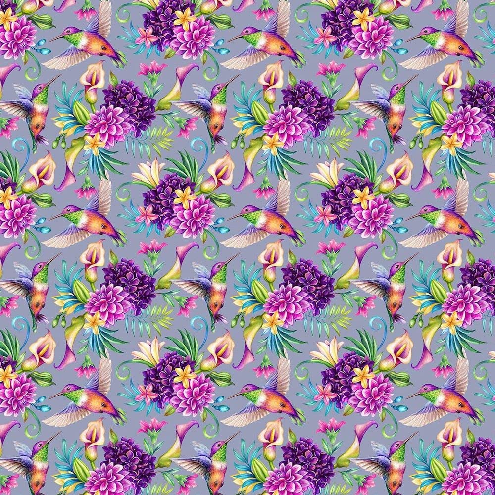 Oh Sew Crafty Limited Multicoloured 100% Cotton Digital Fabric Tropical Hummingbirds Birds Wildlife 140Cm Wide (Sold Per Half Metre)