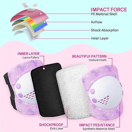 Miniatura 10 de Ausletie Rodilleras para niños, coderas, muñequeras, juego de rodilleras y coderas para niños y niñas, equipo de protección 7 en 1 para patinaje,