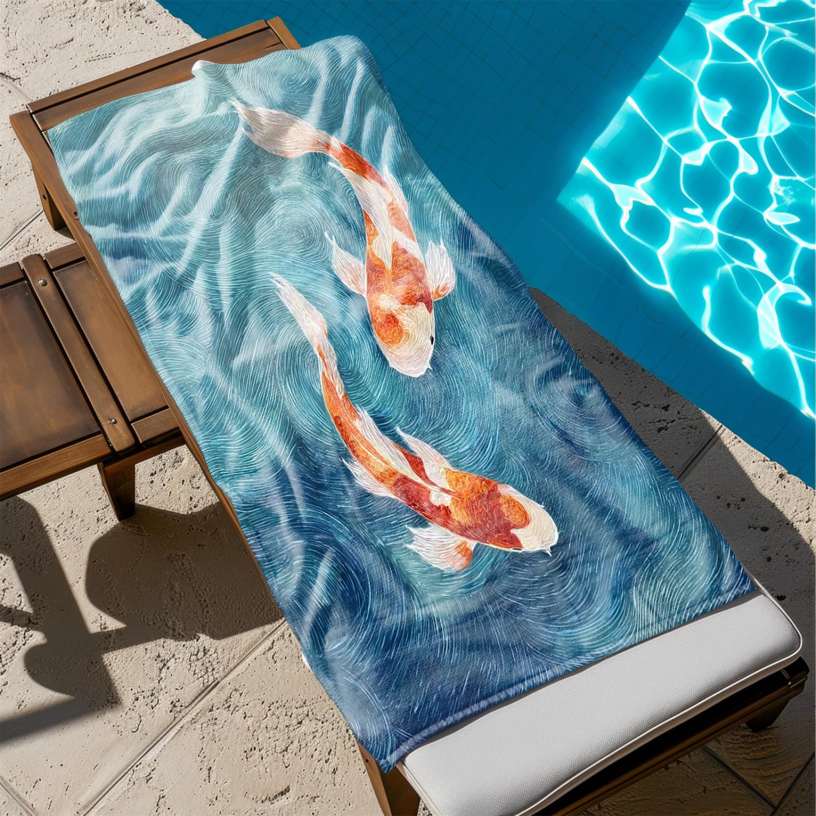 Generico Telo Mare Microfibra 200X100 Oro Arancione Koi Asciugatura Rapida Telo da Spiaggia Sabbia Per Donna Uomo Viaggi Vacanze Nuoto Campeggio