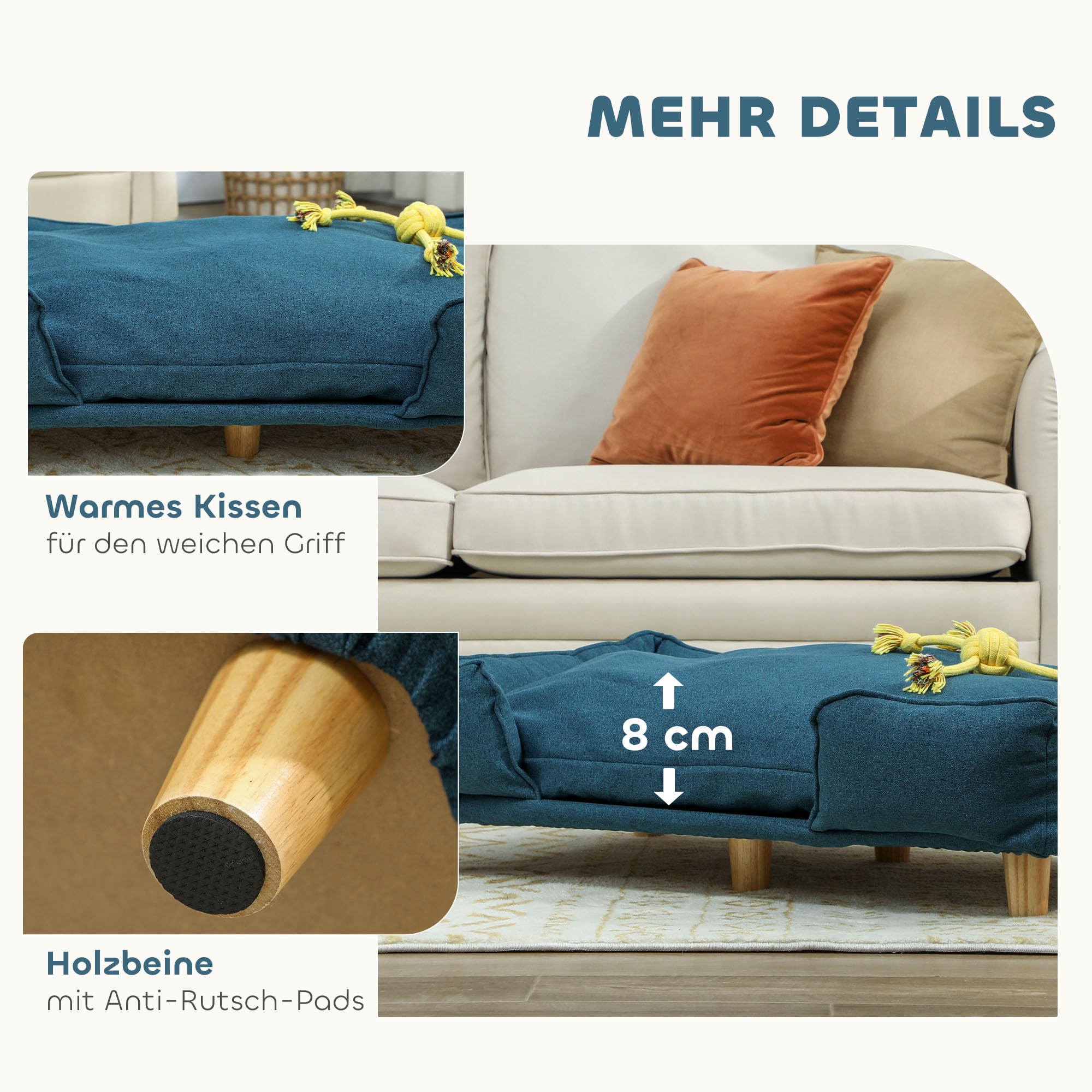 PawHut canapé pour Chien, canapé pour Animaux de Compagnie avec Coussin, lit pour Chien avec Design surélevé, canapé pour Chat, canapé pour Chien, Fauteuil pour Chien avec Pieds en Bois, Polyester,
