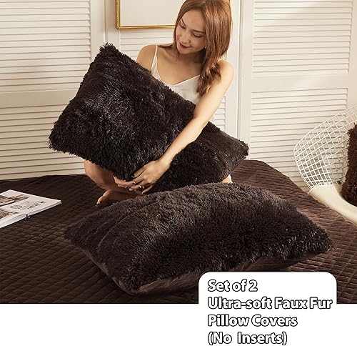 Miniatura 9 de LIFEREVO Paquete de 2 fundas de almohada de pelo sintético lanudo de 20 x 26 pulgadas, fundas de almohada decorativas esponjosas con cierre de