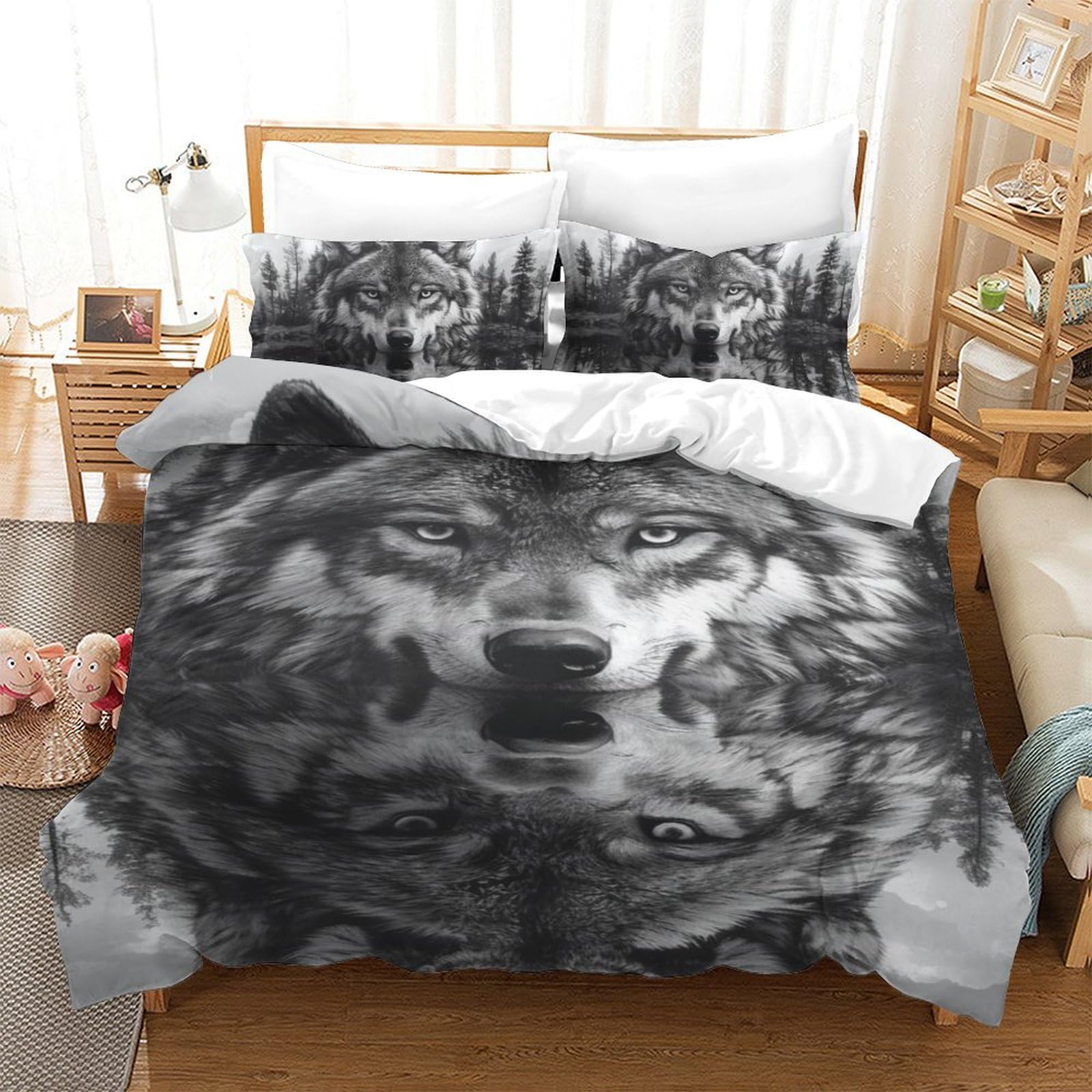 Parure de couette loup microfibre respirante super douce lit simple