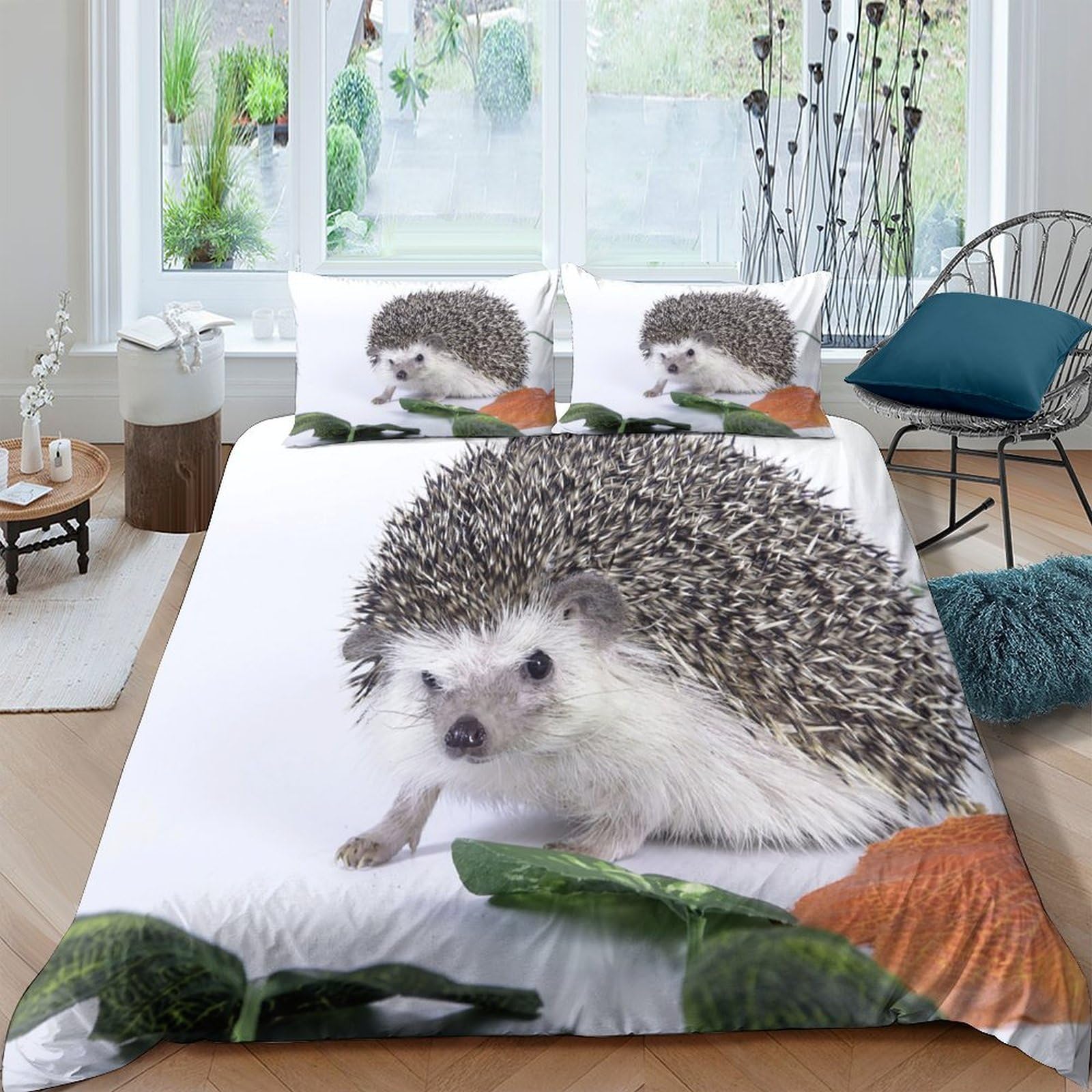 GPLZQXKJNH 3D Printed Stork Lake View Duvet Cover Microfiber Soft Breathable Nature Landscape Bedding Set with 2 Pillowcases for Bedroom Decor Single（135x200cm）