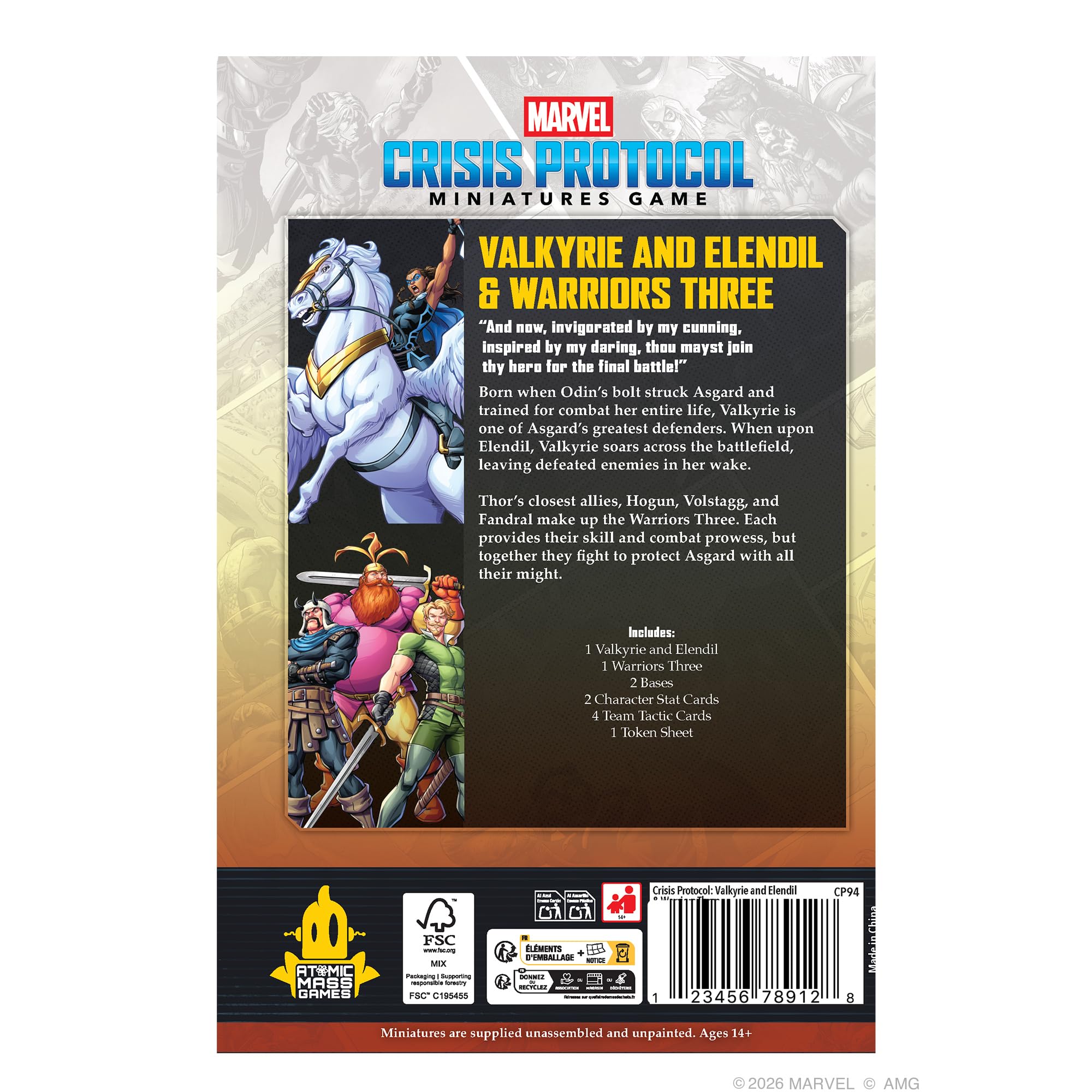 Atomic Mass Games | Marvel Crisis Protocol Valkyrie And Warriors Three | Character Pack Per Gioco Di Miniature, Eroi Asgardiani, Valkyrie A Cavallo, Team Tactic Cards | 2 Giocatori | 90 Minuti