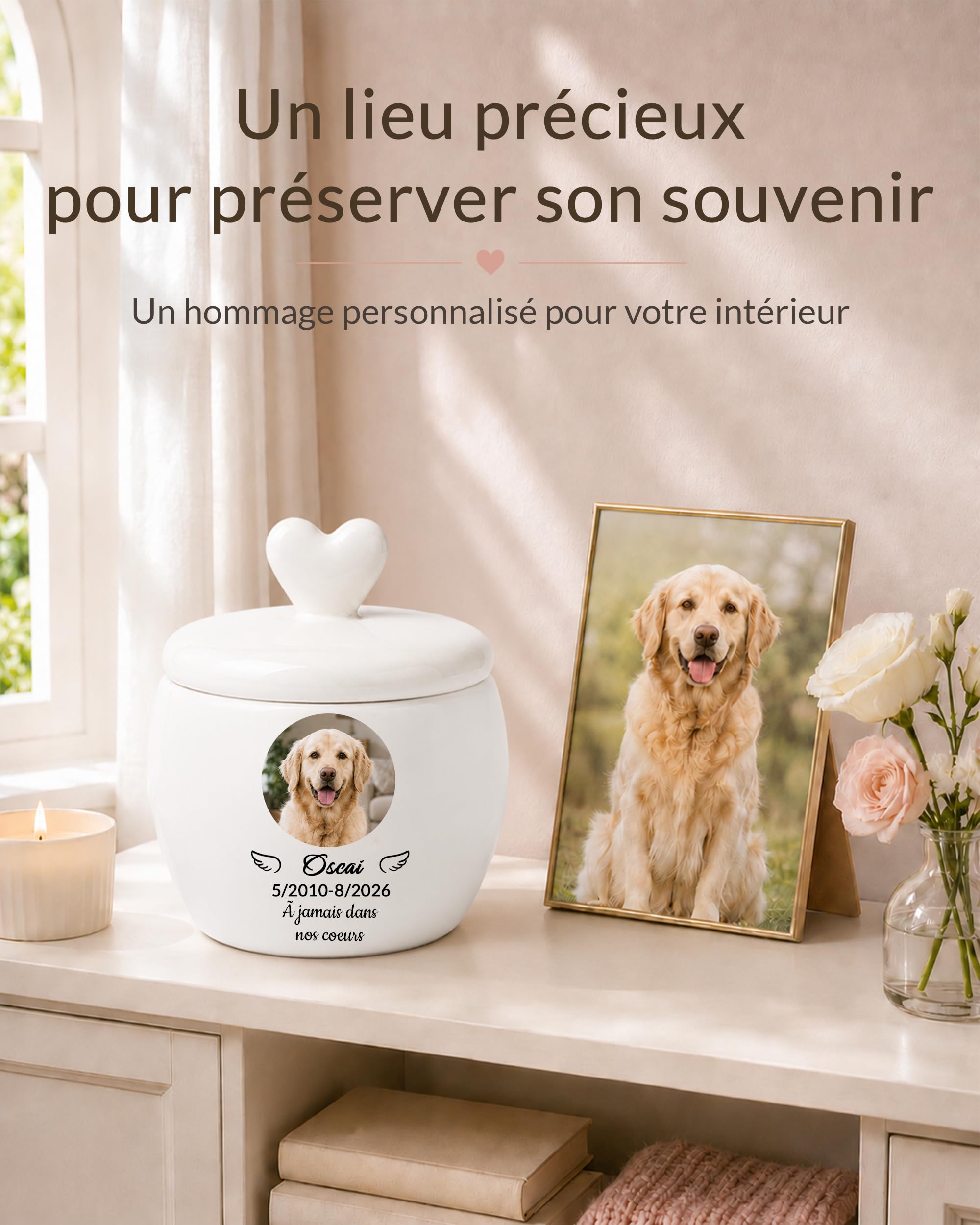 Iwe Custom Dog Urns for Ashes with Photo Name Ceramic Urn for Dog Ashes (Small), White - Image 5