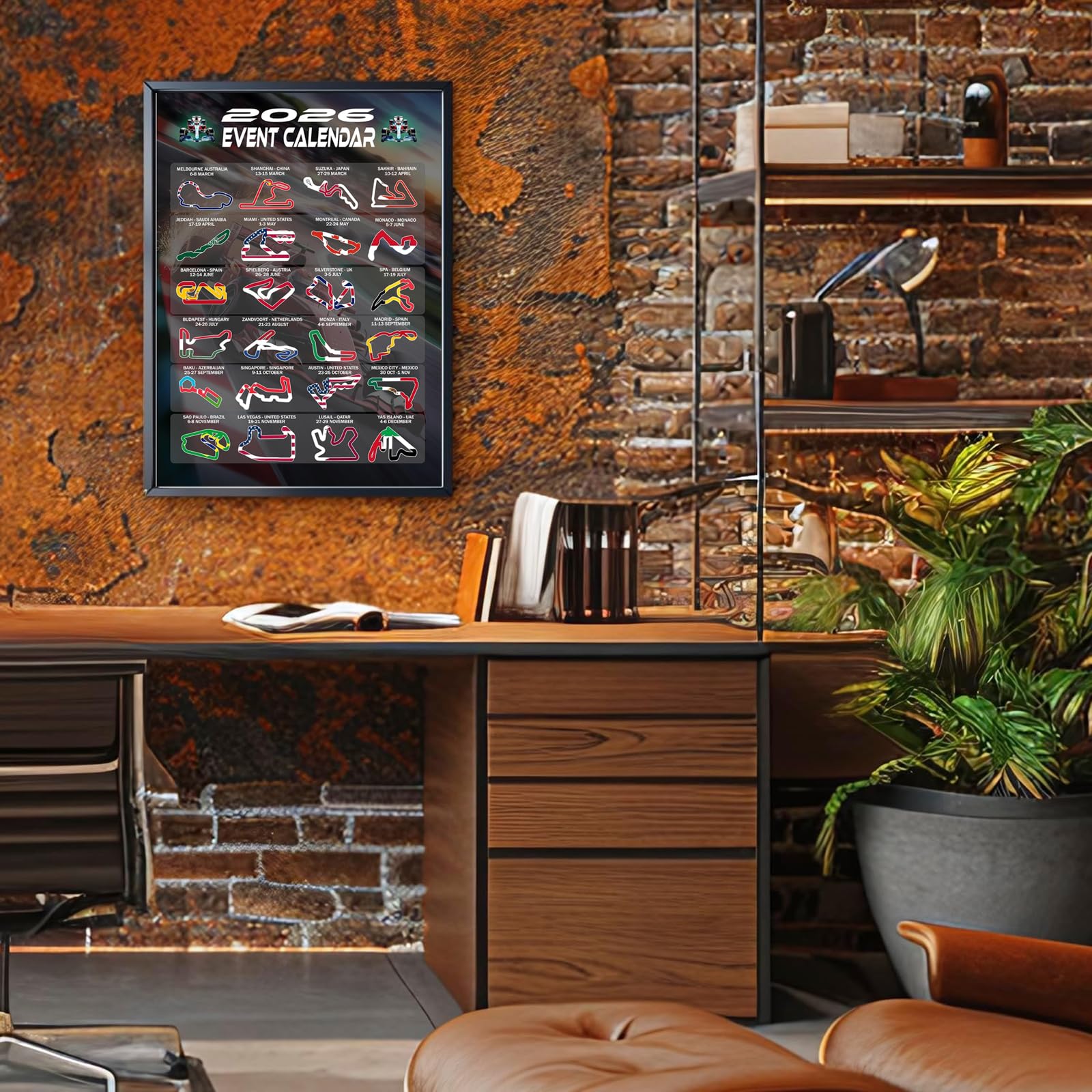 Calendario F1 2026 Poster Formula 1 Regali F1 Merce in Esposizione Layout della Pista e Cronologia Calendario Avvento Formula 1 Decorazione per Camera da Letto, Soggiorno e Ufficio Regali per Tifosi