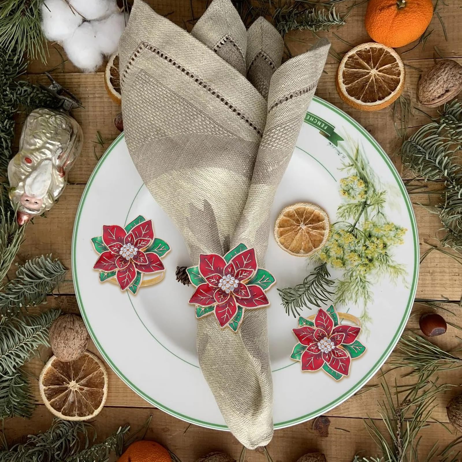 Lot de 12 ronds de serviette de Noël, ronds de serviette en métal pour fête de mariage, anniversaire, décoration de table, salle à manger