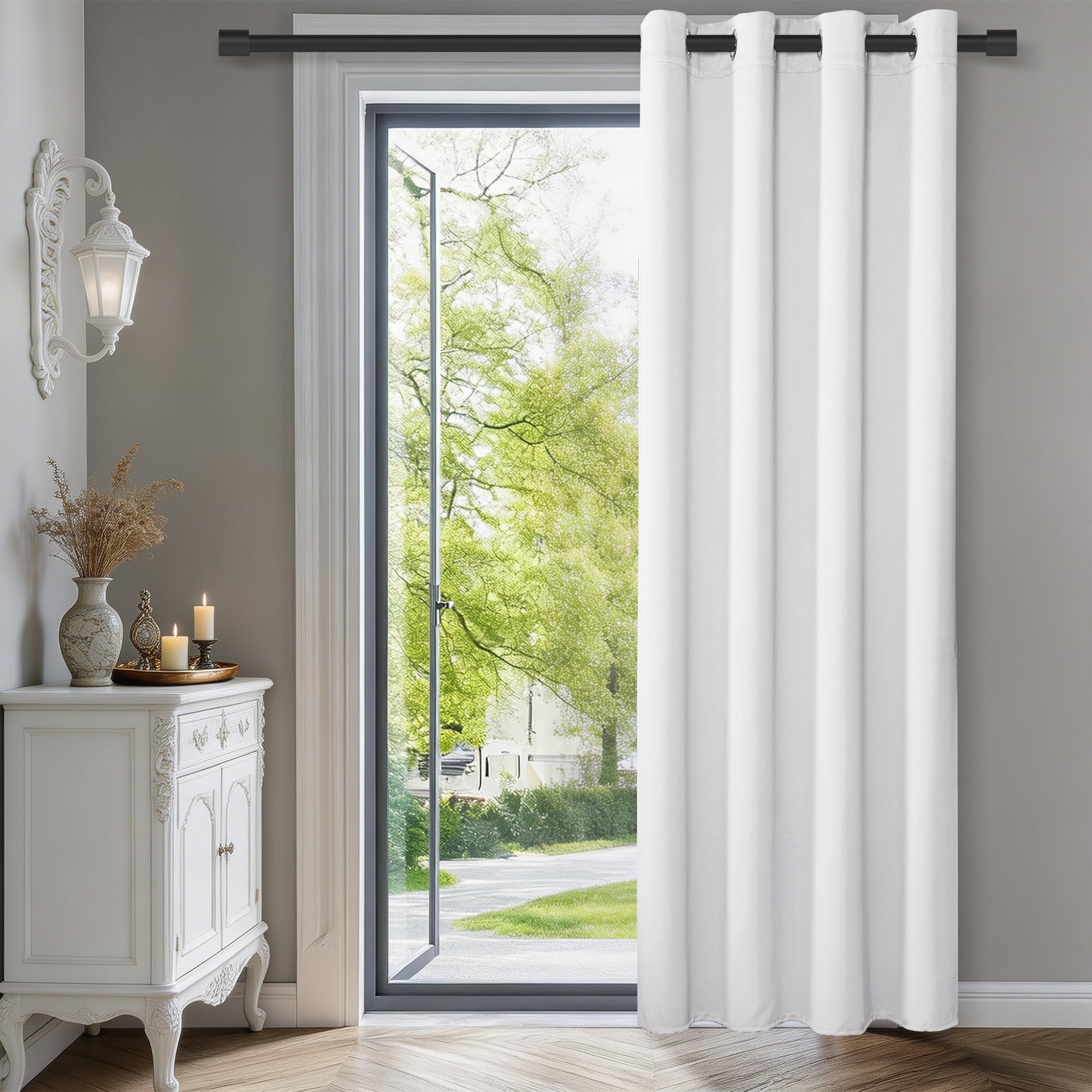 XWZO Tenda per porta, armadio aperto, oscurante, con occhielli, adatta per soggiorno, camera da letto, studio, 1 pezzo, bianco, 260 x 140 cm (altezza x larghezza)