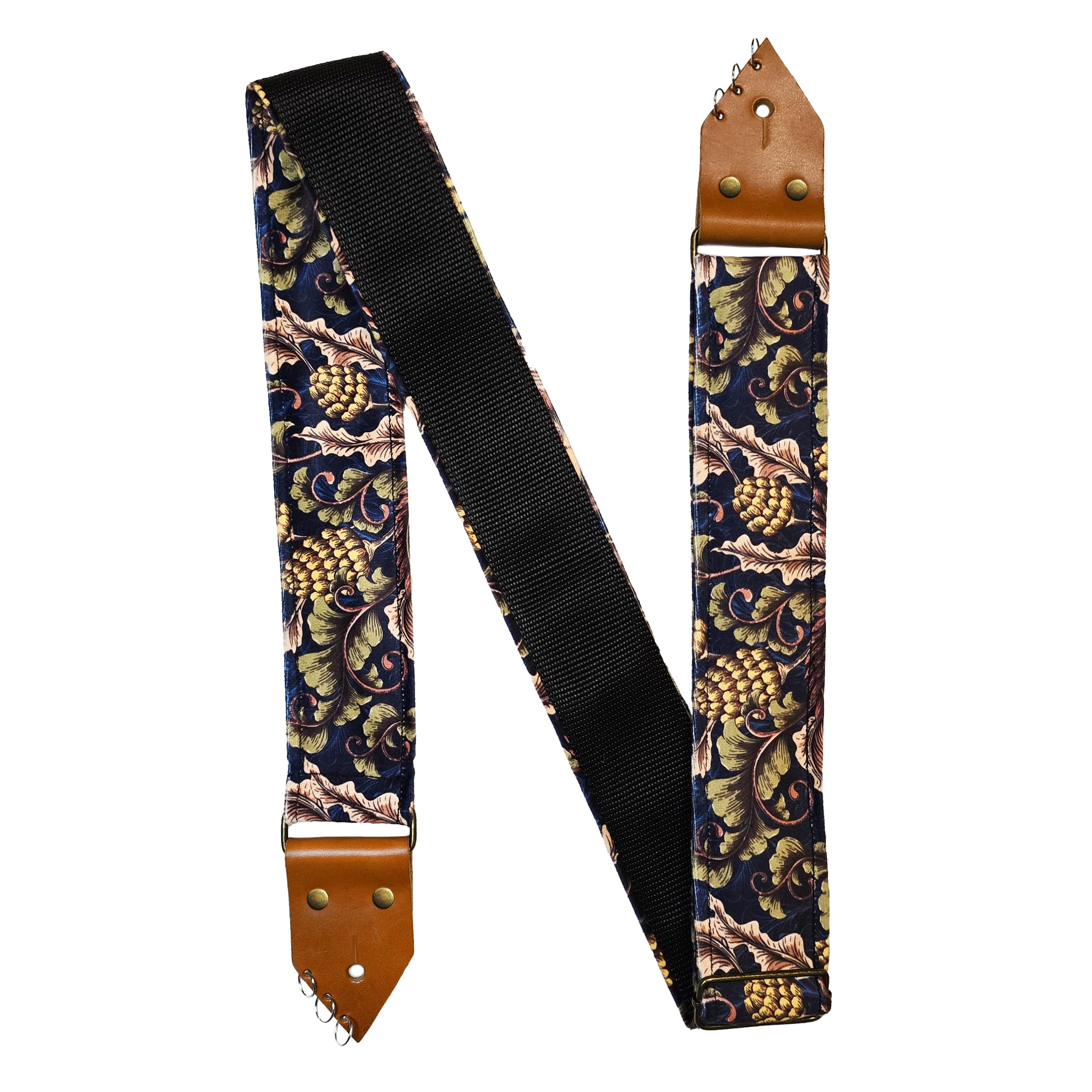 BigBo Vintage Gitarrengurt Retro Design mit Lederenden Velours, Blau & Braun Gitarrengurt