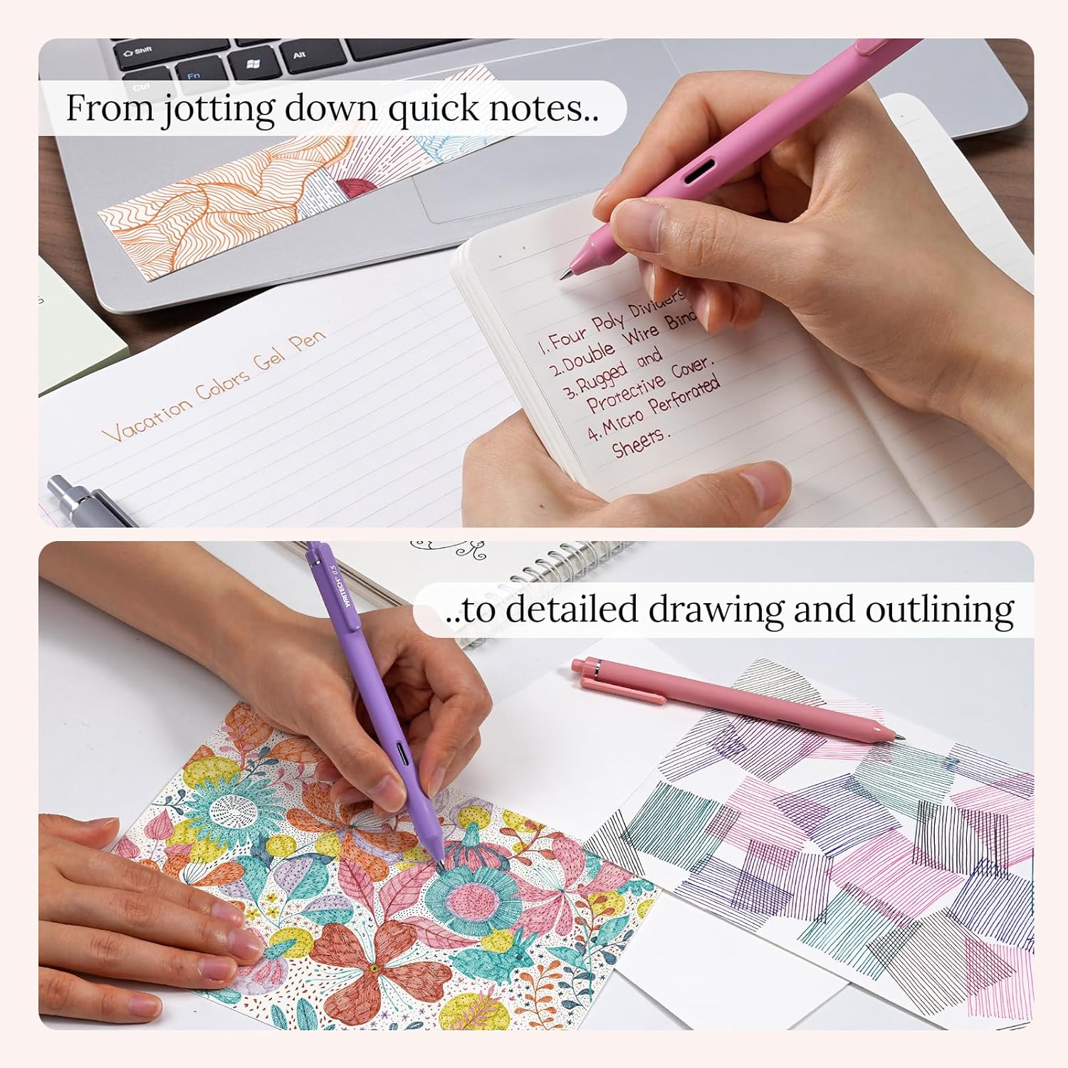 WRITECH Fine Point Gel Pens: 8ct 0.5mm Multi Colored Ink Colors Retractable Pen for Smooth Writing Note Taking Journaling Assorted Coloring No Bleed & Smear & Smudge (Vintage Set) - Image 7