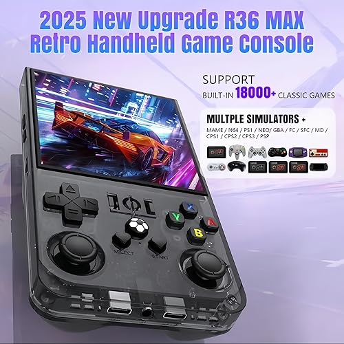 Miniatura 2 de R36Max - Consola de juegos portátil, precargada de más de 21000 juegos clásicos, para consola de videojuegos Gamer Dads (128 Gb negro translúcido)