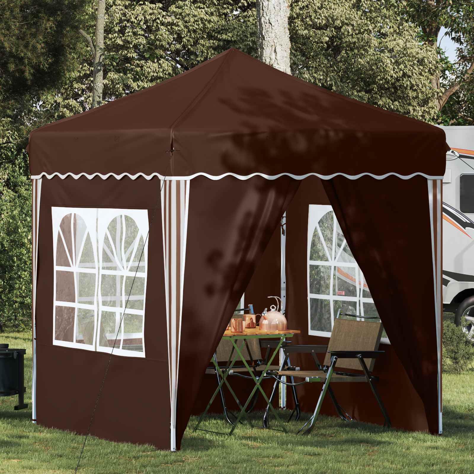 Pop up namiot imprezowy 195 x 195 x 245 cm, brązowy, materiał Oxford, namiot ogrodowy, namiot składany, namiot na imprezy z 4 ścianami bocznymi i ochroną przed promieniowaniem UV, do ogrodu