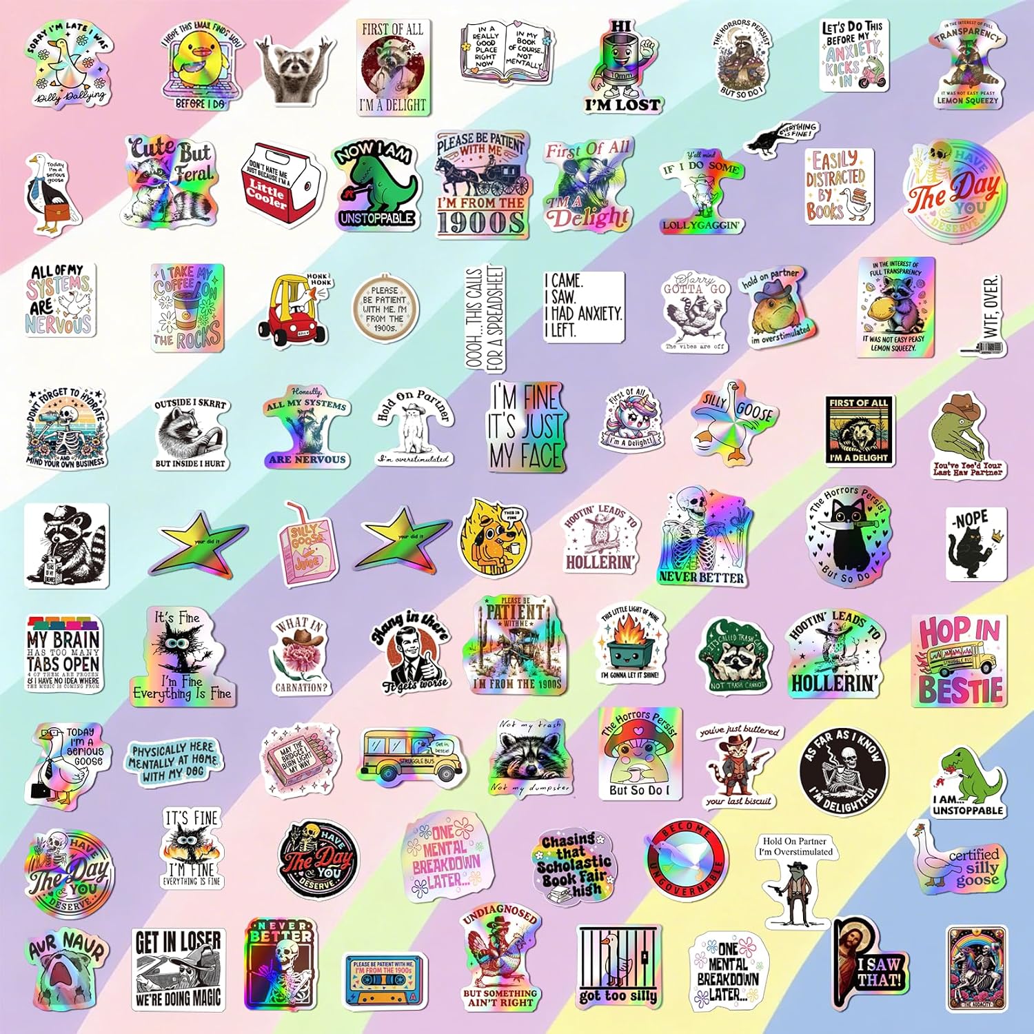 Condition photo showing New/Like New for 200 pcs funny stickers for adults, holographic cool waterproof vinyl fun quote saying stickers for water bottles, laptop, computer, phone case, hat helmet, tumblers(200)