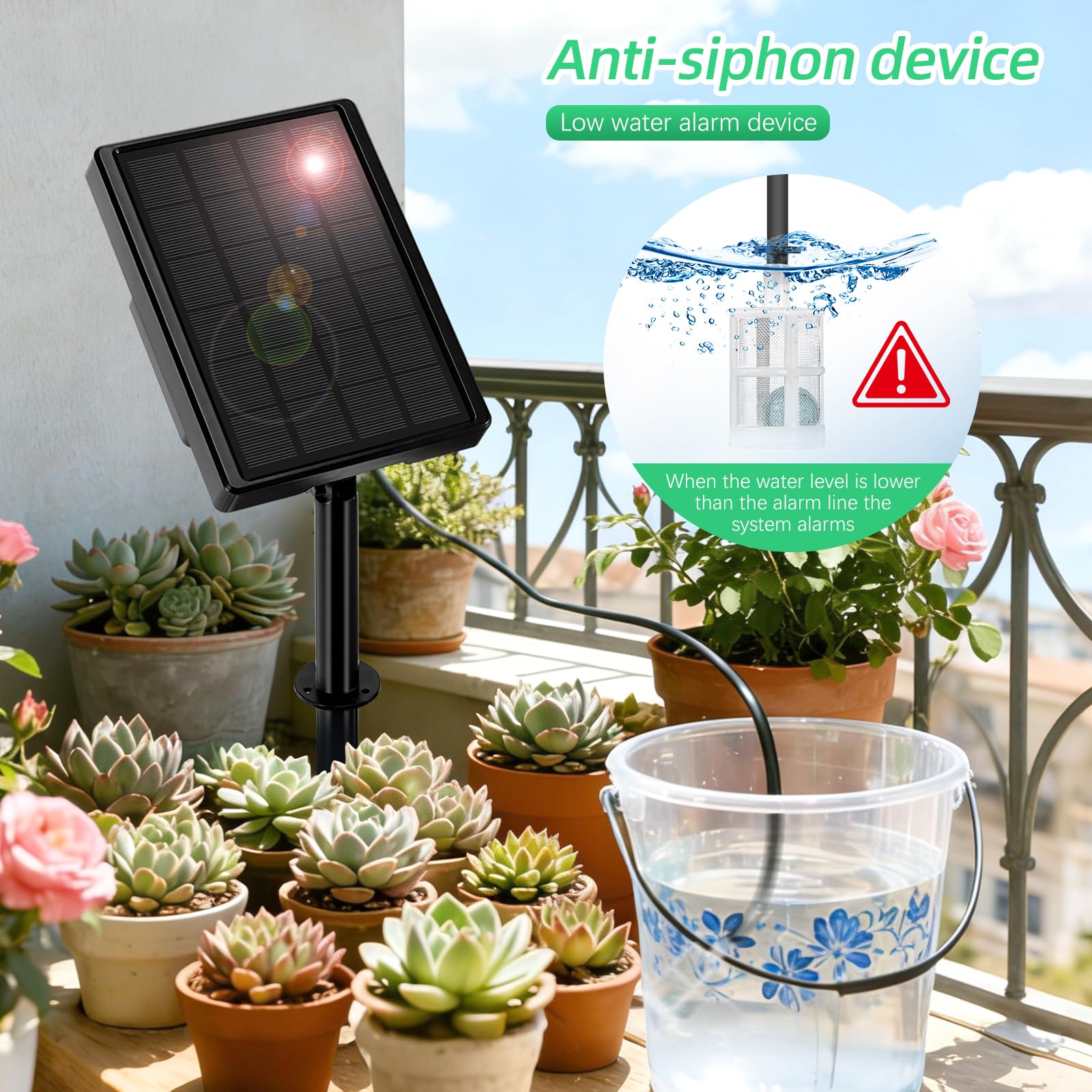 Solar Bewässerungssystem Automatisches Tröpfchenbewässerung System für 15 Topfpflanzen DIY-Bewässerungssystem Garten Pflanzen Bewässerung Set mit Timer für Gewächshaus/Balkon/Innen/Außenbereich