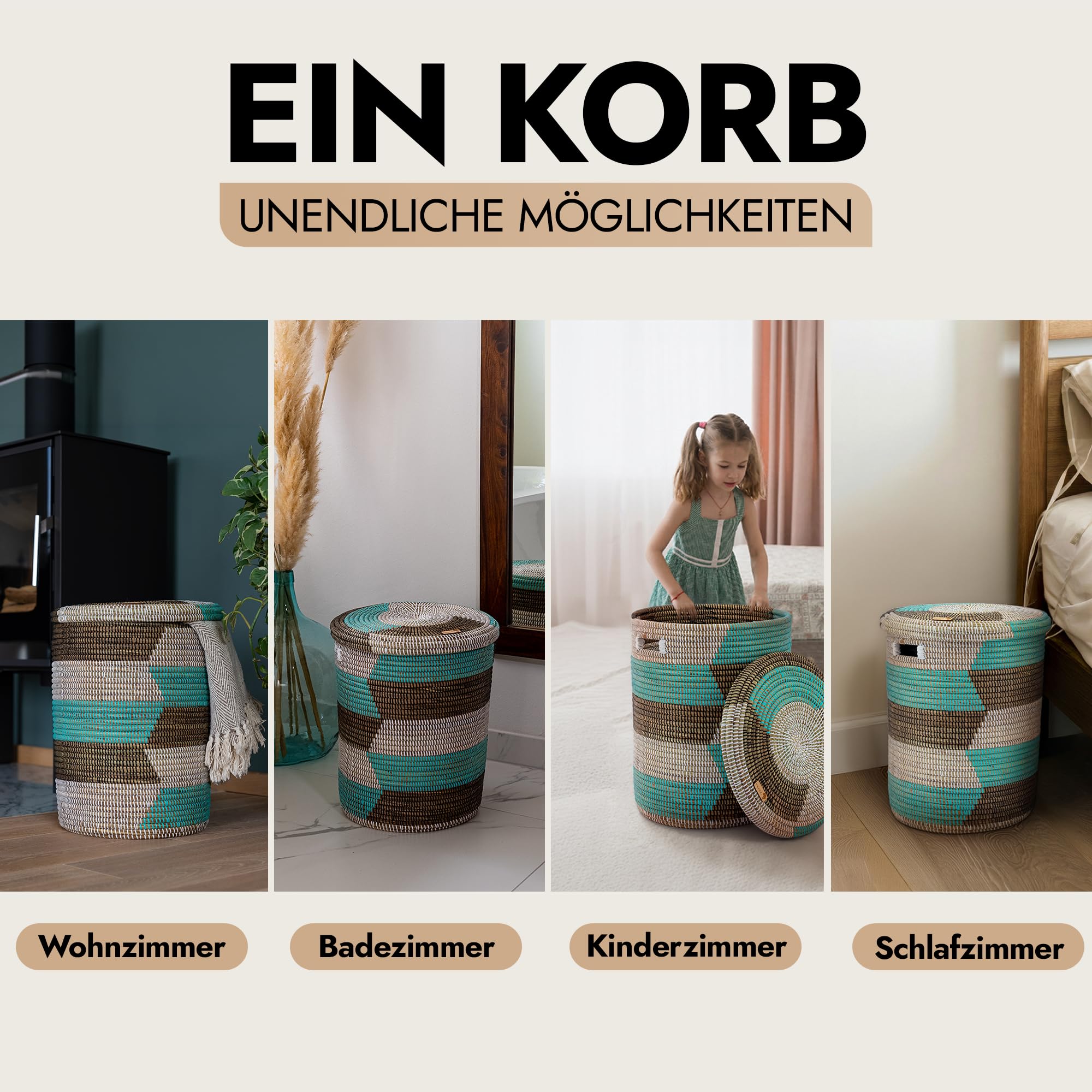 XL Wasmand met Deksel - 50 Liter Gevlochten Mand voor Was, Speelgoed en