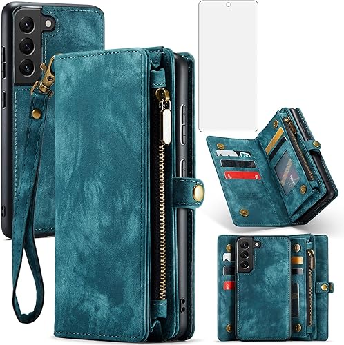 Asuwish Funda de teléfono para Samsung Galaxy S21 FE Gaxaly S 21 FE 5G con cremallera, protector de pantalla de vidrio templado y tarjetero