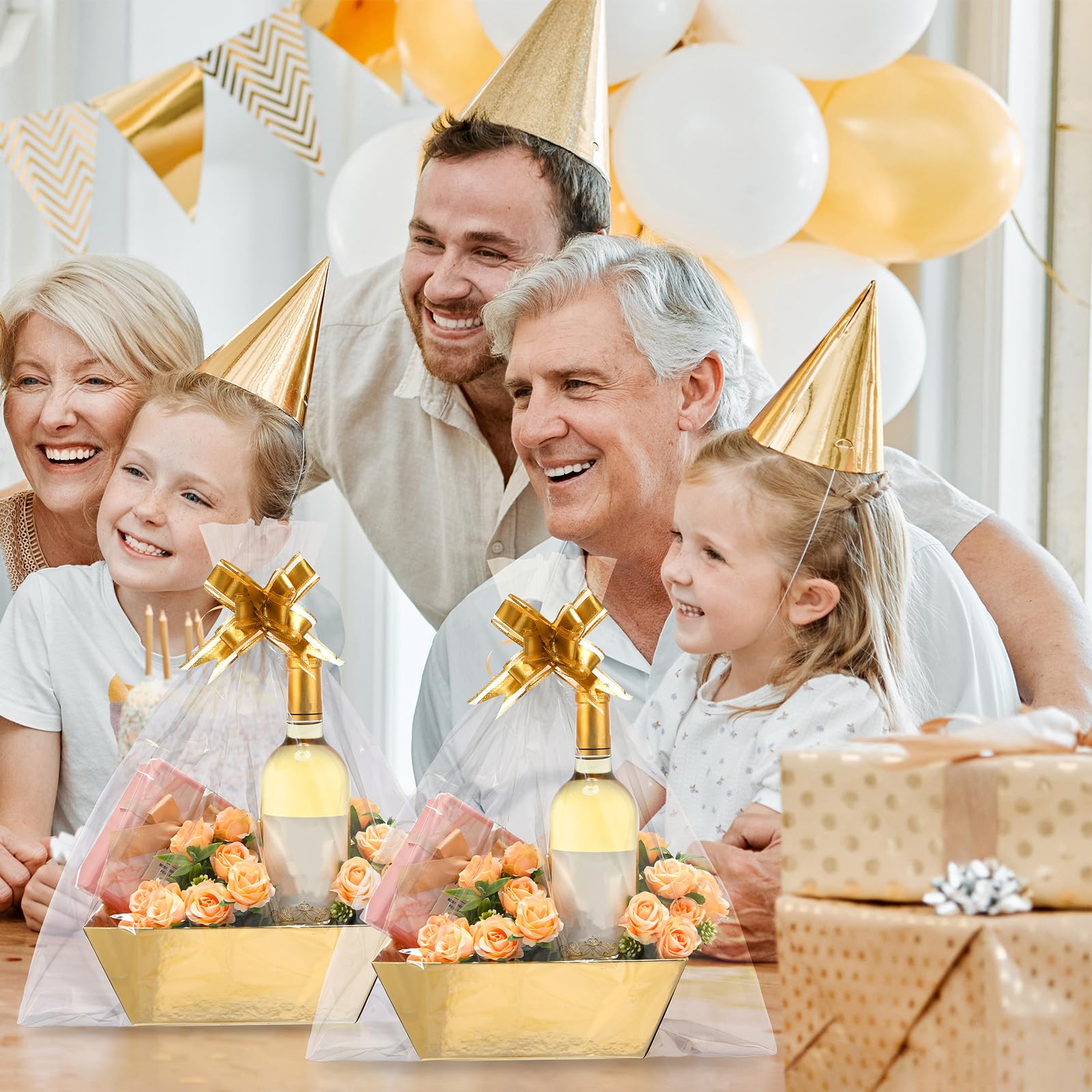 44 cestini vuoti per regali, il kit include 12 cesti regalo vuoti, 12 sacchetti di plastica per cesti regalo e 20 fiocchi da tirare per matrimoni, compleanni, Ringraziamento, Natale, feste, confezioni