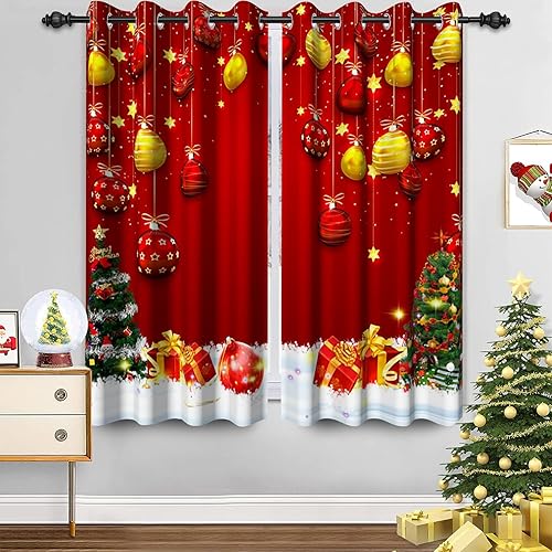 Miniatura 9 de Baocicco Cortinas opacas de Navidad para dormitorio, sala de estar, árbol de Navidad, chimenea, cortinas de ventana con ojales, cortinas familiares