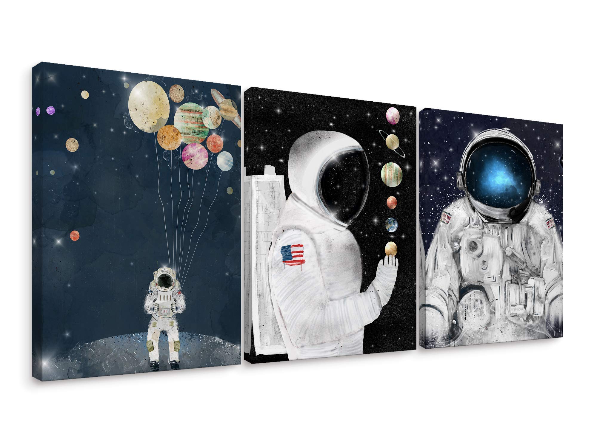 Niwo ART - Astronaut Combo, Canvas Wall Art Home Decor, Gallery Wrapped, Stretched, Framed Ready to Hang (16"x12"x3/4")