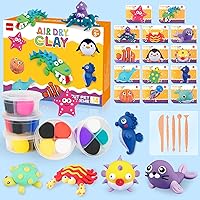 QANIY Air Dry Clay Kit for Kids: 14 Marine Life DIY Crafts, Soft Non-Toxic Modeling Clay Set Ages 4-8+ Boys Girls