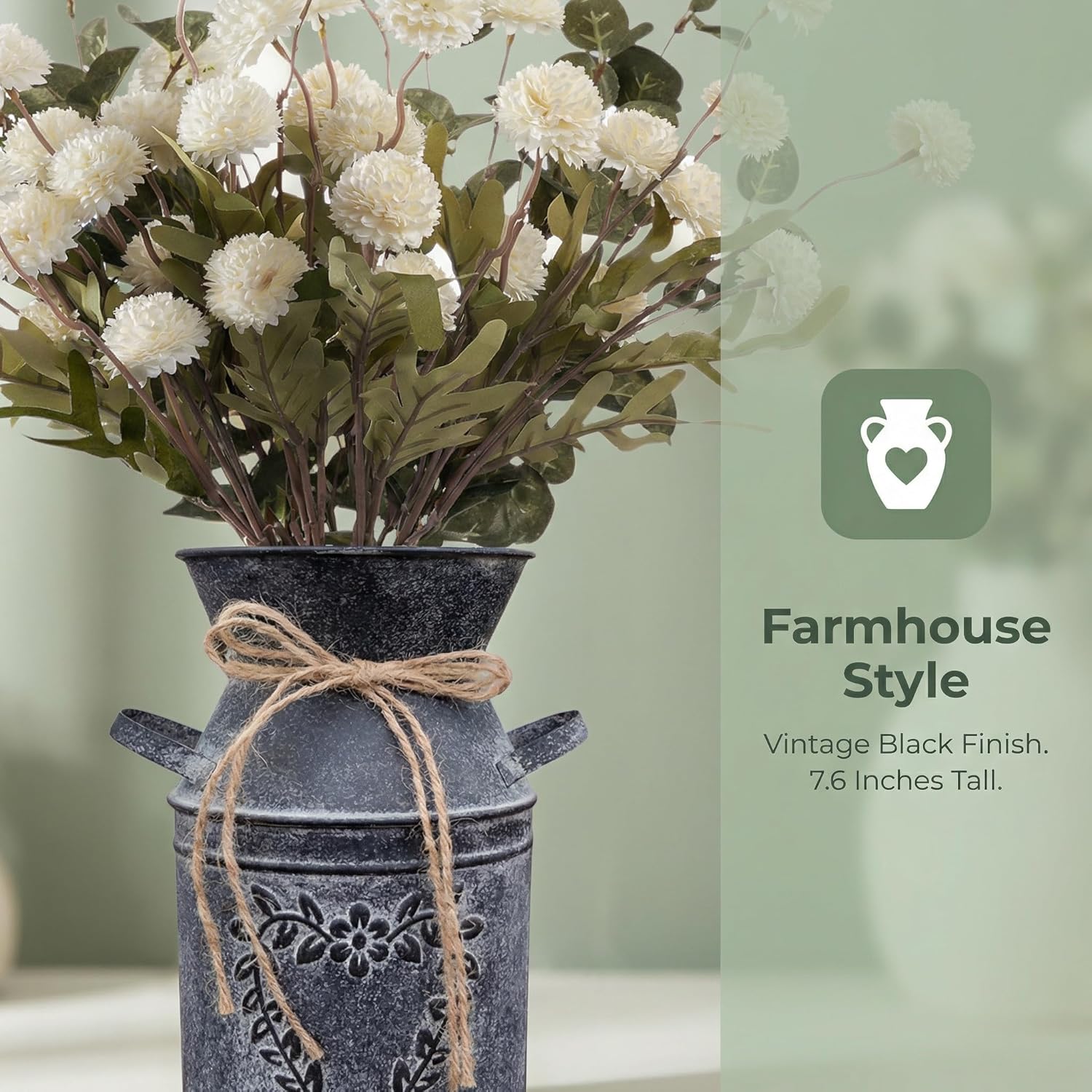 16.5''H White Fake Flowers in Vase for Centerpiece Table Decorations with 10Pcs Fake Mums Flowers Eucalyptus Stems Faux Pompon Kiku Flowers Arrangement for Home Farmhouse Decor