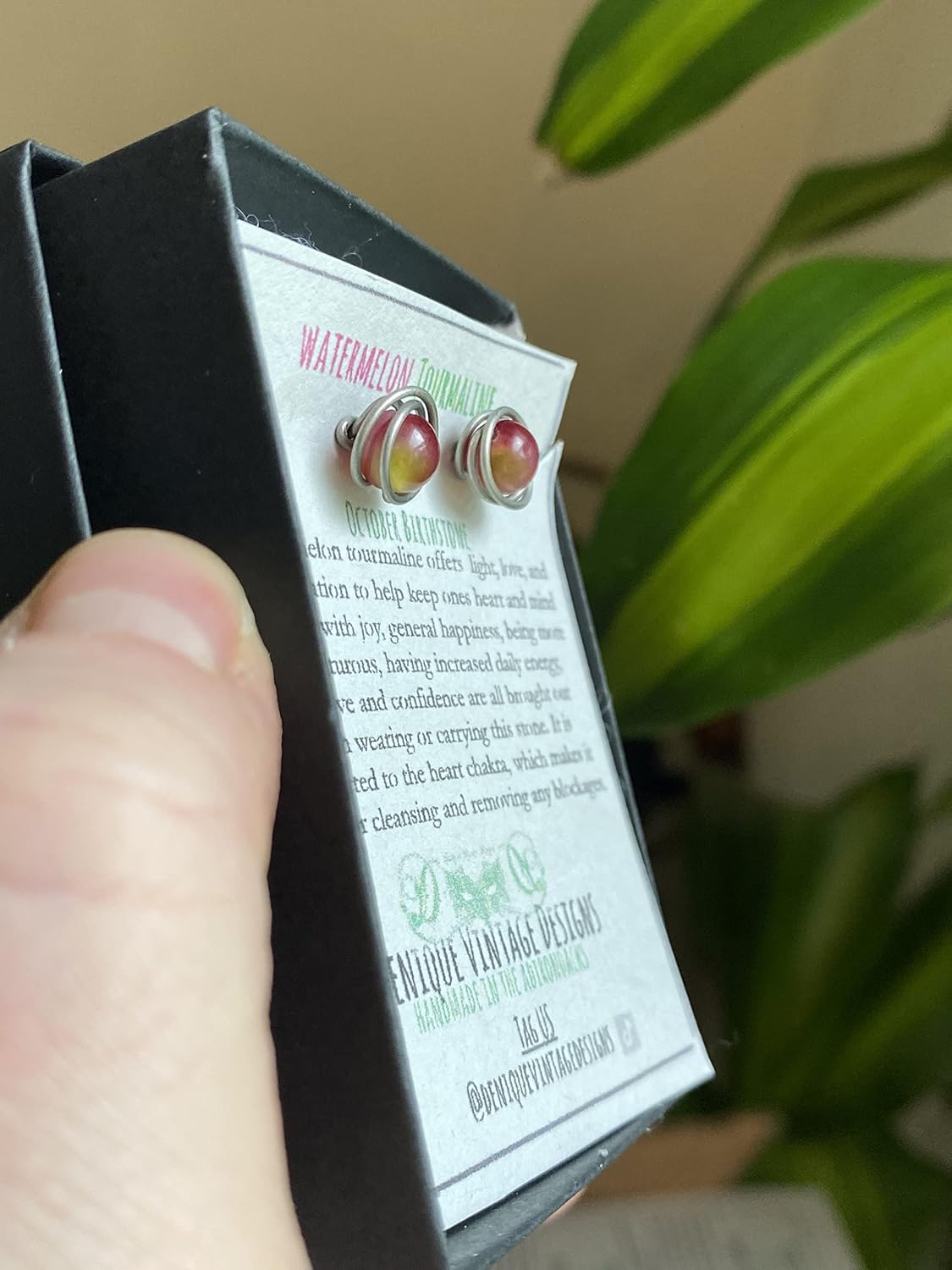 Watermelon Tourmaline 6mm Post Earrings in Black Iron, Titanium, Steel, Sterling Silver,14K Rose Gold or 14k Gold Wire (Handmade), Birthstone Jewelry, Real Gemstone bead, October Birthstone