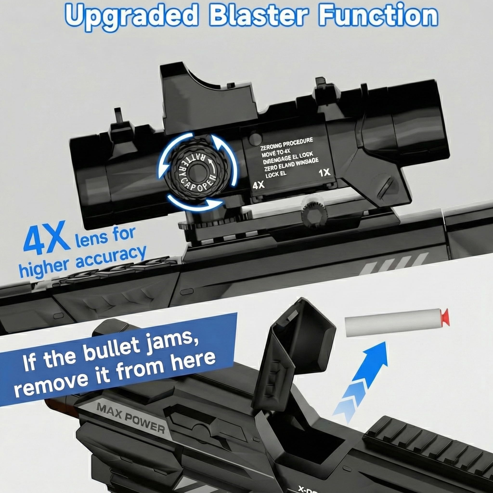 Elektrisches Spielzeug Pistole Sniper Foam Blaster mit Zielfernrohr 2 Magazine 100 Darts für Kinder ab 6-12 Jahren Schwarz