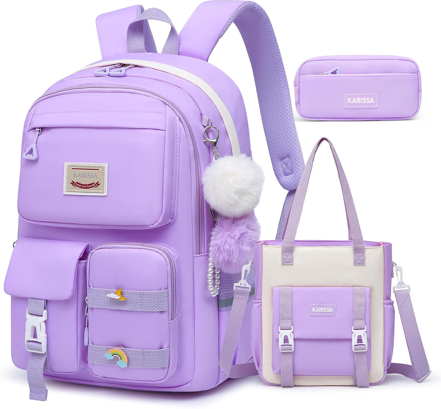 Alrisg Girls Backpack Student Laptop Book Bag with Multiple Pockets for Teen Kids Elementary Middle School Travel Daypack Purple Tote