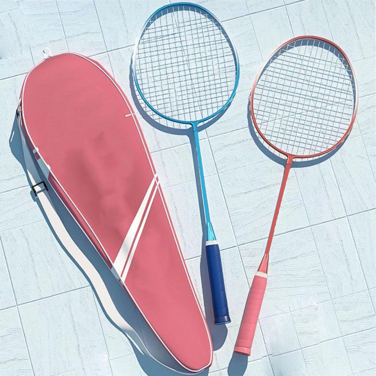 Tbest Set di Racchette da Badminton, 2 Pezzi Racchette da Badminton Sportive Racchette da Badminton Leggere con Volani Borsa da Trasporto per Adulti e Adolescenti per Giochi All'aperto